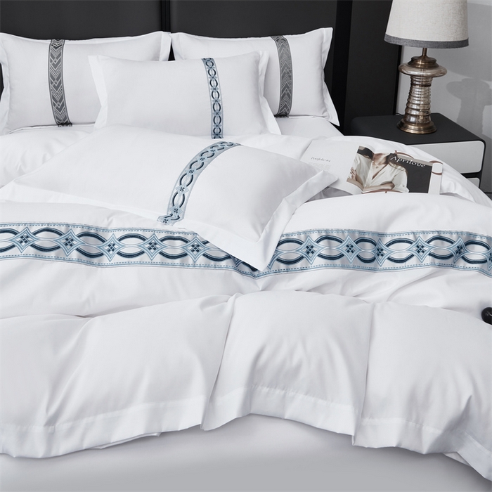 91家纺网 家纺一手货源 找家纺 罗菲尼酒店用品 2025新款织带高仿棉酒店四件套宾馆四件套 诗语