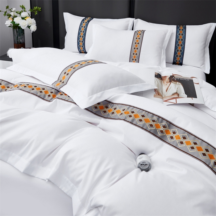 91家纺网 家纺一手货源 找家纺 罗菲尼酒店用品 2025新款织带高仿棉酒店四件套宾馆四件套 满客灰