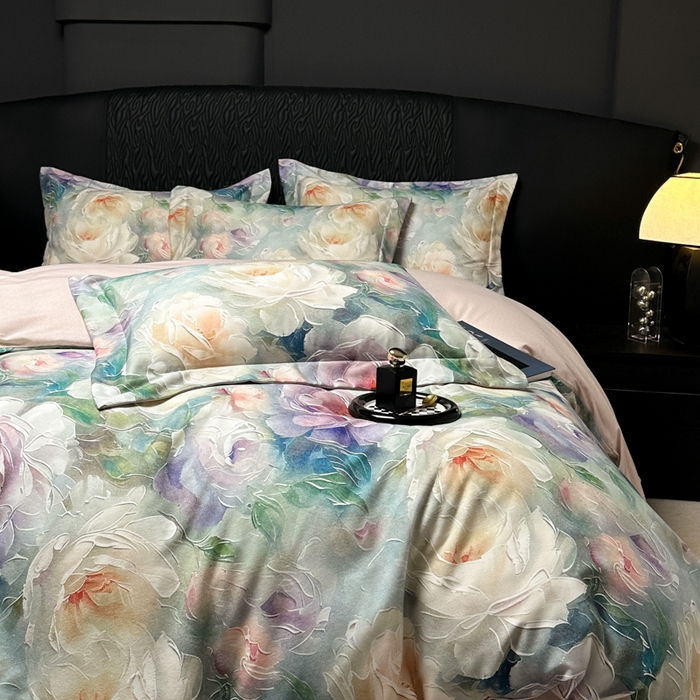 91家纺网 家纺一手货源 找家纺 宅家居 2024新款花卉亲肤棉数码印花加厚陶瓷生态磨毛四件套 梦幻花园