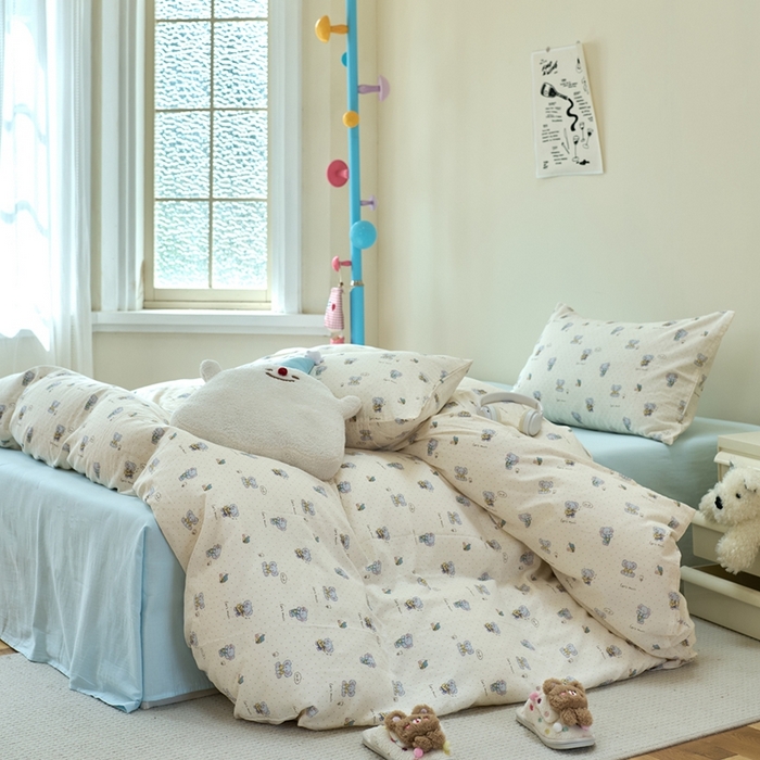 91家纺网 家纺一手货源 找家纺 洋铭区（原狠狠爱） 2024新款无边全棉双层纱四件套 顽皮小象