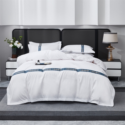 罗菲尼酒店用品 2025新款织带高仿棉酒店四件套宾馆四件套 蓝晶