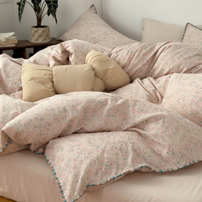 91家纺网 家纺一手货源 找家纺 洋铭区（原狠狠爱） 2024新款新花全棉双层纱四件套 粉红佳人