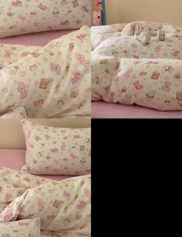 91家纺网 家纺一手货源 找家纺 洋铭区（原狠狠爱） 2024新款无边全棉双层纱四件套 花儿粉兔