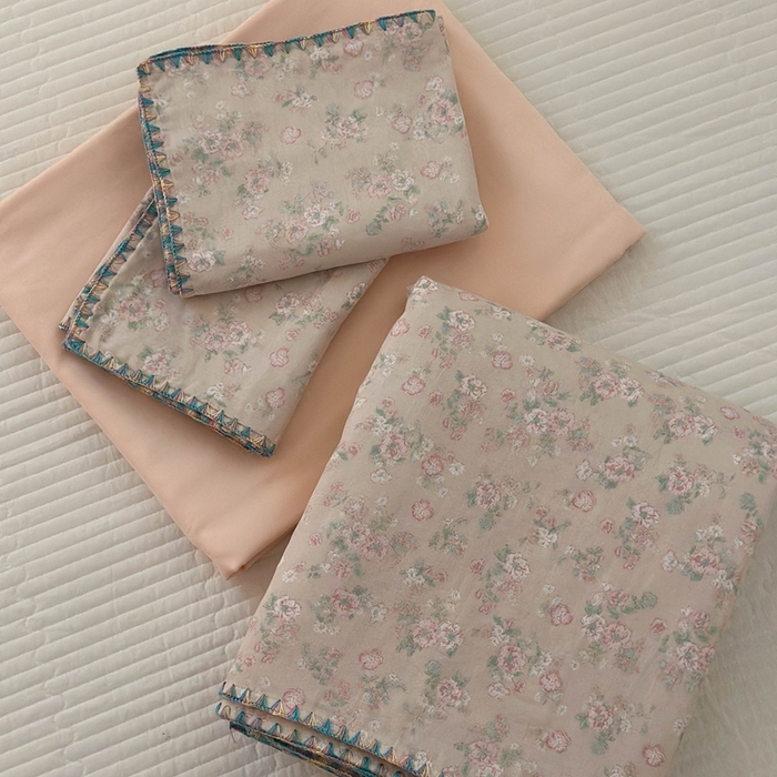 91家纺网 家纺一手货源 找家纺 洋铭区（原狠狠爱） 2024新款新花全棉双层纱四件套 粉红佳人