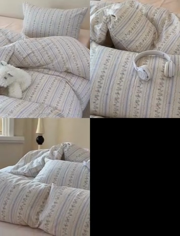 91家纺网 家纺一手货源 找家纺 洋铭区（原狠狠爱） 2024新款无边全棉双层纱四件套 紫藤蓝花