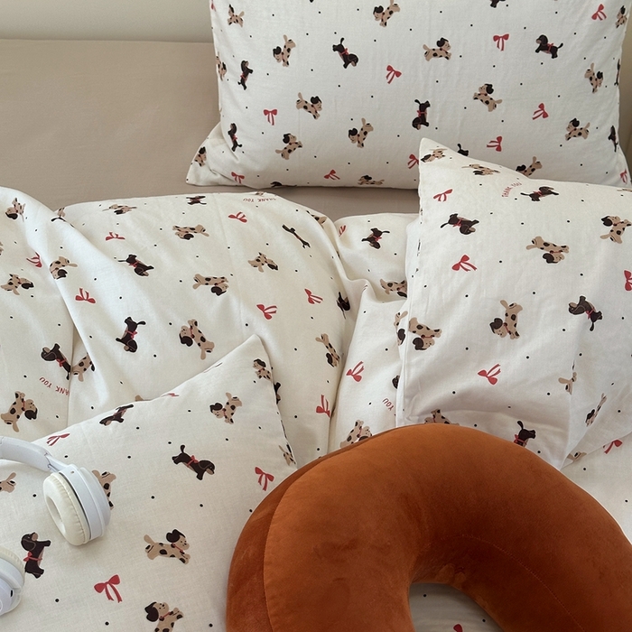 91家纺网 家纺一手货源 找家纺 洋铭区（原狠狠爱） 2024新款无边全棉双层纱四件套 蝴蝶小咖狗