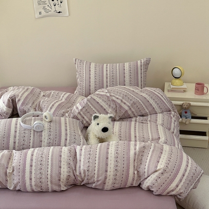 91家纺网 家纺一手货源 找家纺 洋铭区（原狠狠爱） 2024新款无边全棉双层纱四件套 风铃紫