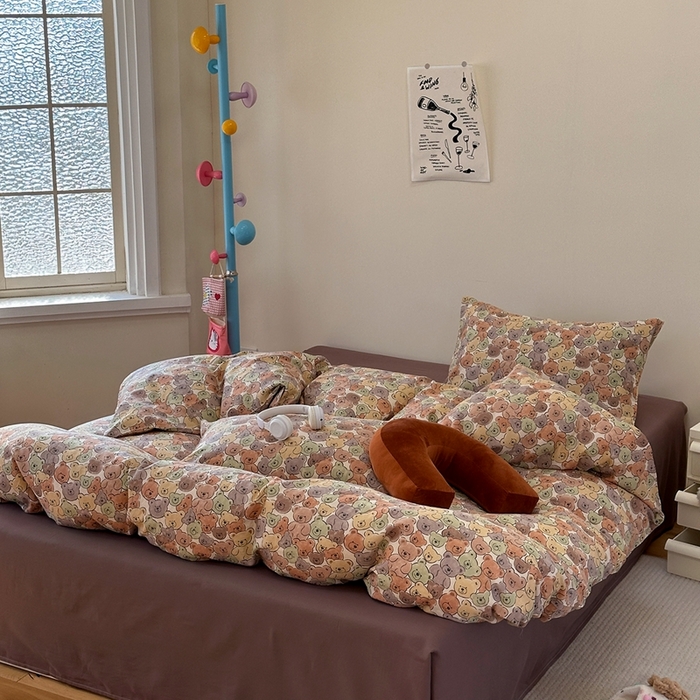 91家纺网 家纺一手货源 找家纺 洋铭区（原狠狠爱） 2024新款无边全棉双层纱四件套 嘟嘟熊