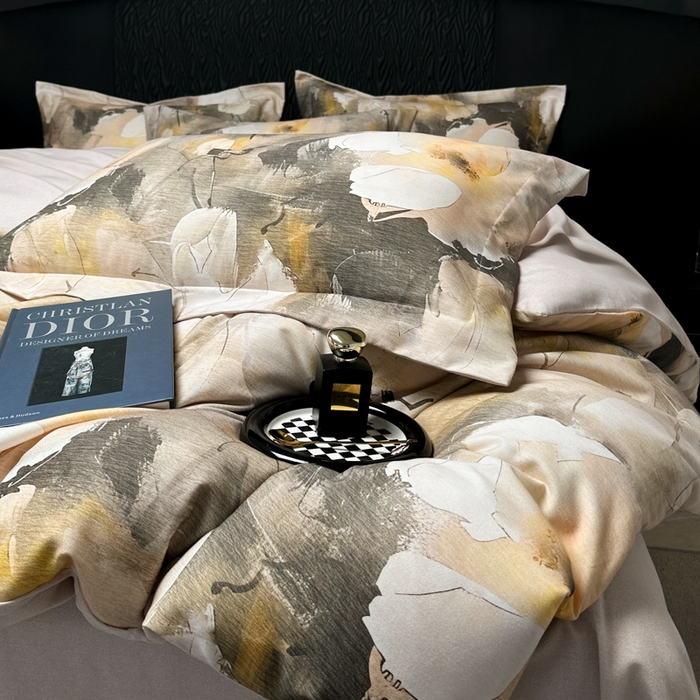 91家纺网 家纺一手货源 找家纺 宅家居 2024新款花卉亲肤棉数码印花加厚陶瓷生态磨毛四件套 羽叶