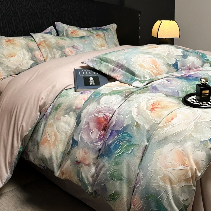 91家纺网 家纺一手货源 找家纺 宅家居 2024新款花卉亲肤棉数码印花加厚陶瓷生态磨毛四件套 梦幻花园