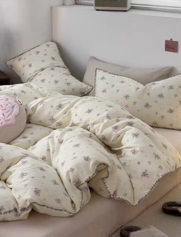 91家纺网 家纺一手货源 找家纺 洋铭区（原狠狠爱） 2024新款新花全棉双层纱四件套 紫精灵