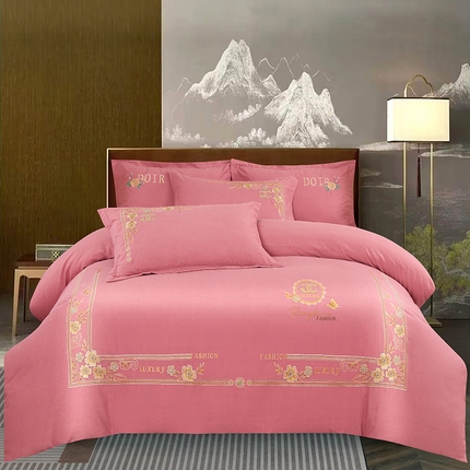 浩情国际婚庆供货中心 2026新款120支刺绣高端刺绣全棉磨毛四件套-盛世豪庭 盛世豪庭-黛雅粉