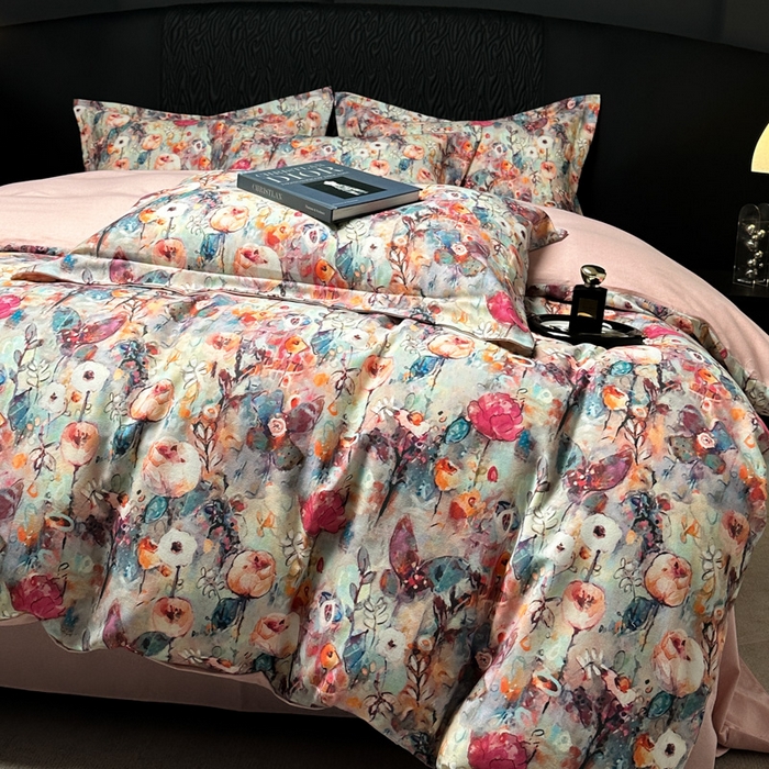 91家纺网 家纺一手货源 找家纺 宅家居 2024新款花卉亲肤棉数码印花加厚陶瓷生态磨毛四件套 花漫舞曲