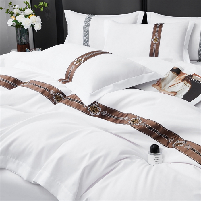 91家纺网 家纺一手货源 找家纺 罗菲尼酒店用品 2025新款织带高仿棉酒店四件套宾馆四件套 瑞丽