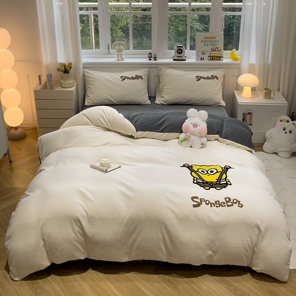 91家纺网 家纺一手货源 找家纺 （总）奈颜 2024新款加厚牛奶绒毛巾绣四件套