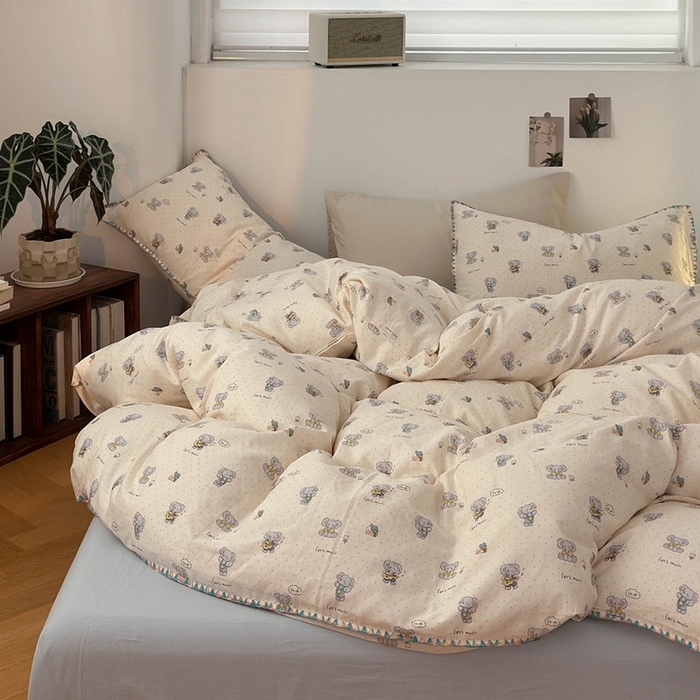 91家纺网 家纺一手货源 找家纺 洋铭区（原狠狠爱） 2024新款新花全棉双层纱四件套 吉他小象