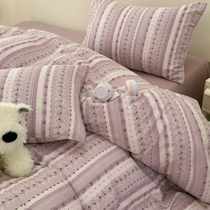 91家纺网 家纺一手货源 找家纺 洋铭区（原狠狠爱） 2024新款无边全棉双层纱四件套 风铃紫