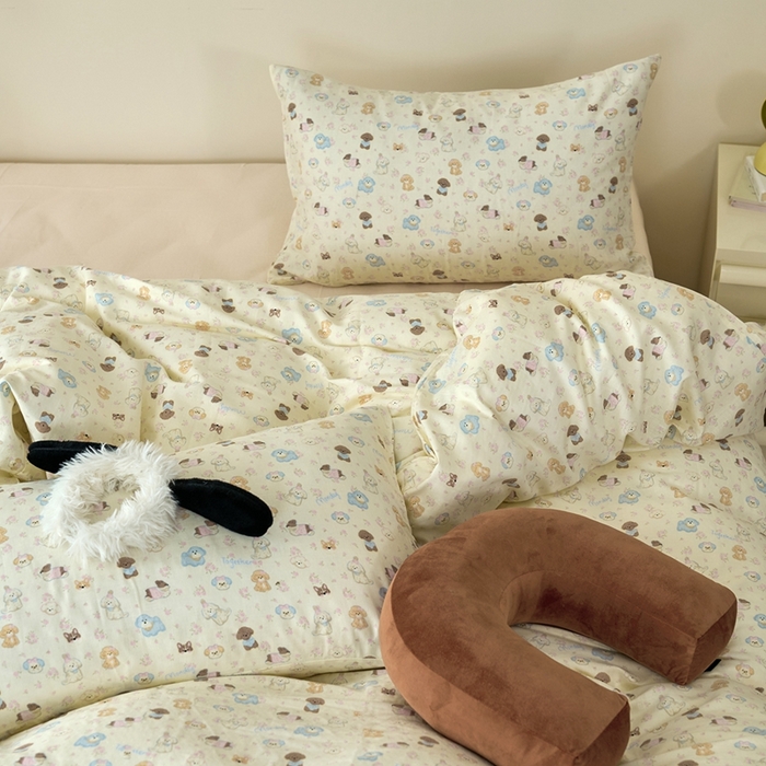 91家纺网 家纺一手货源 找家纺 洋铭区（原狠狠爱） 2024新款无边全棉双层纱四件套 动物乐园