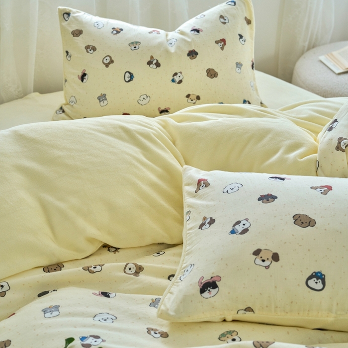 91家纺网 家纺一手货源 找家纺 洋铭区（原狠狠爱） 2024新款双层纱牛奶绒四件套系列 呆呆萌宠