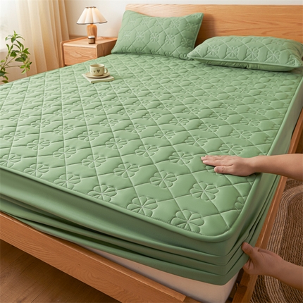 91家纺网 家纺一手货源 找家纺 九亭 2023新款A类原棉夹棉防水款床笠床罩 防水款-果绿