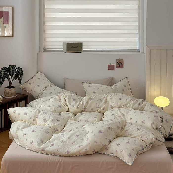 91家纺网 家纺一手货源 找家纺 洋铭区（原狠狠爱） 2024新款新花全棉双层纱四件套 紫精灵