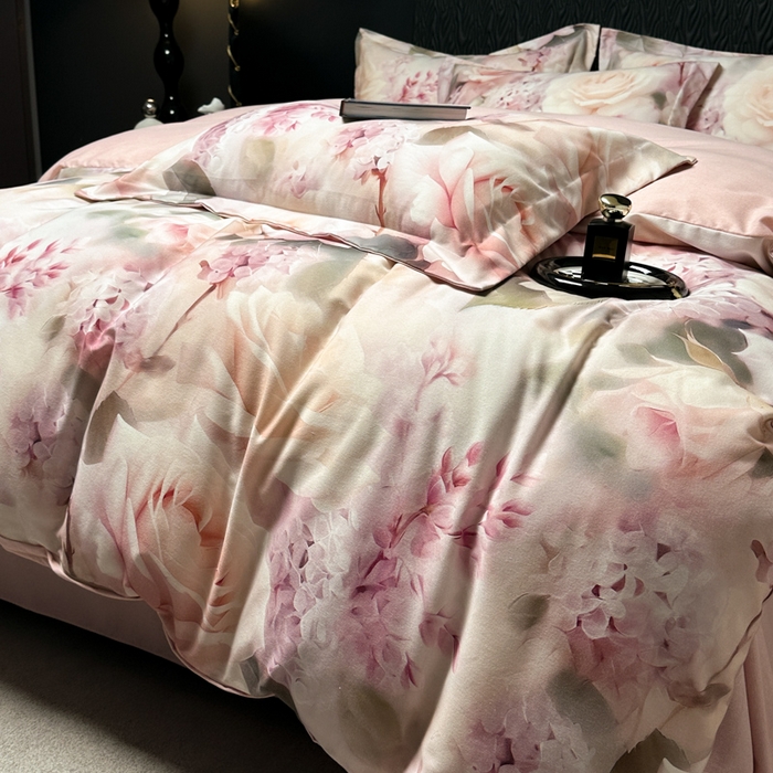 91家纺网 家纺一手货源 找家纺 宅家居 2024新款花卉亲肤棉数码印花加厚陶瓷生态磨毛四件套 花蜜