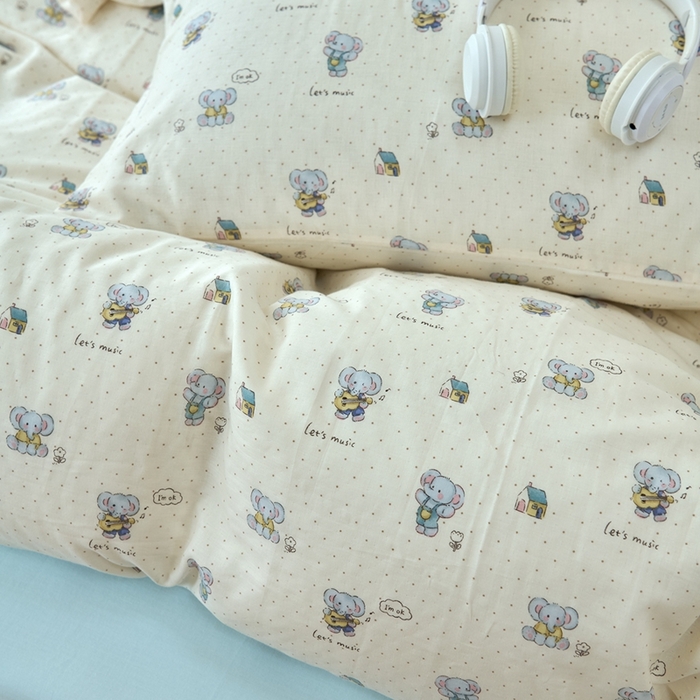 91家纺网 家纺一手货源 找家纺 洋铭区（原狠狠爱） 2024新款无边全棉双层纱四件套 顽皮小象