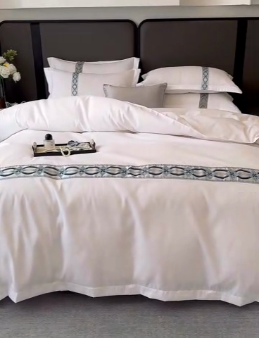 91家纺网 家纺一手货源 找家纺 罗菲尼酒店用品 2025新款织带高仿棉酒店四件套宾馆四件套 诗语