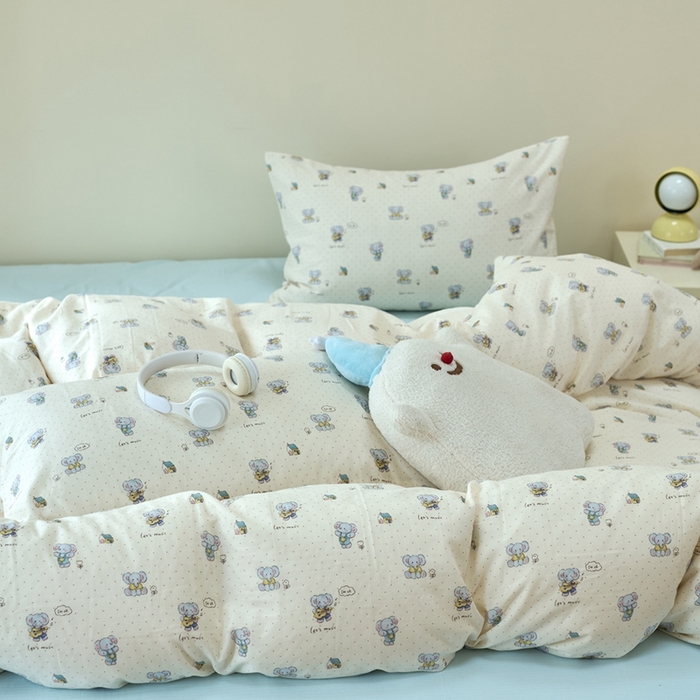 91家纺网 家纺一手货源 找家纺 洋铭区（原狠狠爱） 2024新款无边全棉双层纱四件套 顽皮小象