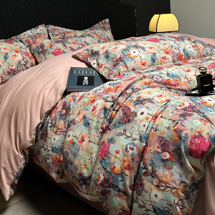 91家纺网 家纺一手货源 找家纺 宅家居 2024新款花卉亲肤棉数码印花加厚陶瓷生态磨毛四件套 花漫舞曲