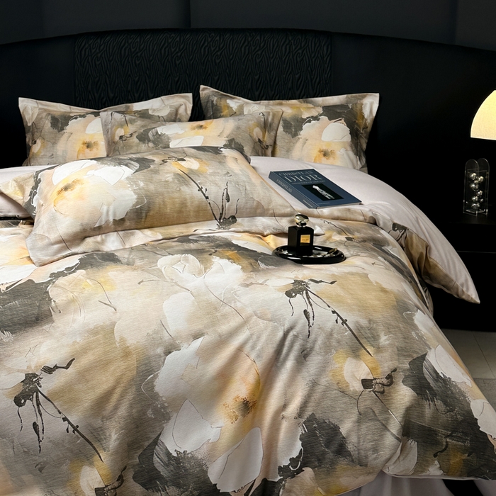 91家纺网 家纺一手货源 找家纺 宅家居 2024新款花卉亲肤棉数码印花加厚陶瓷生态磨毛四件套 羽叶