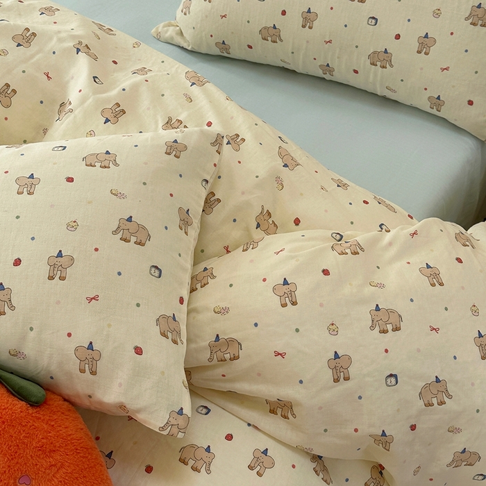 91家纺网 家纺一手货源 找家纺 洋铭区（原狠狠爱） 2024新款无边全棉双层纱四件套 小灰象