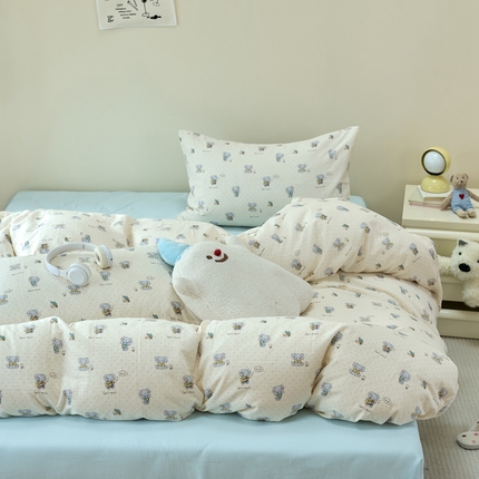 洋铭区（原狠狠爱） 2024新款无边全棉双层纱四件套 顽皮小象