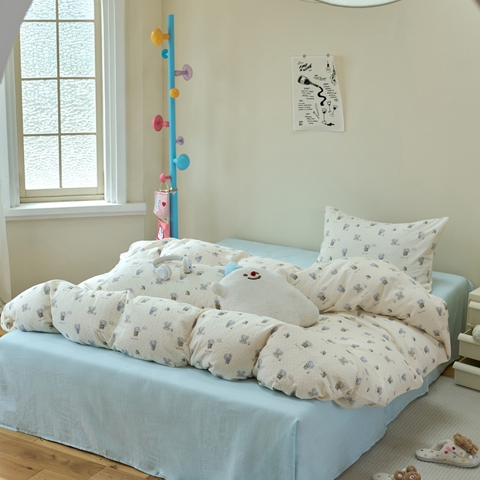 91家纺网 家纺一手货源 找家纺 洋铭区（原狠狠爱） 2024新款无边全棉双层纱四件套 顽皮小象