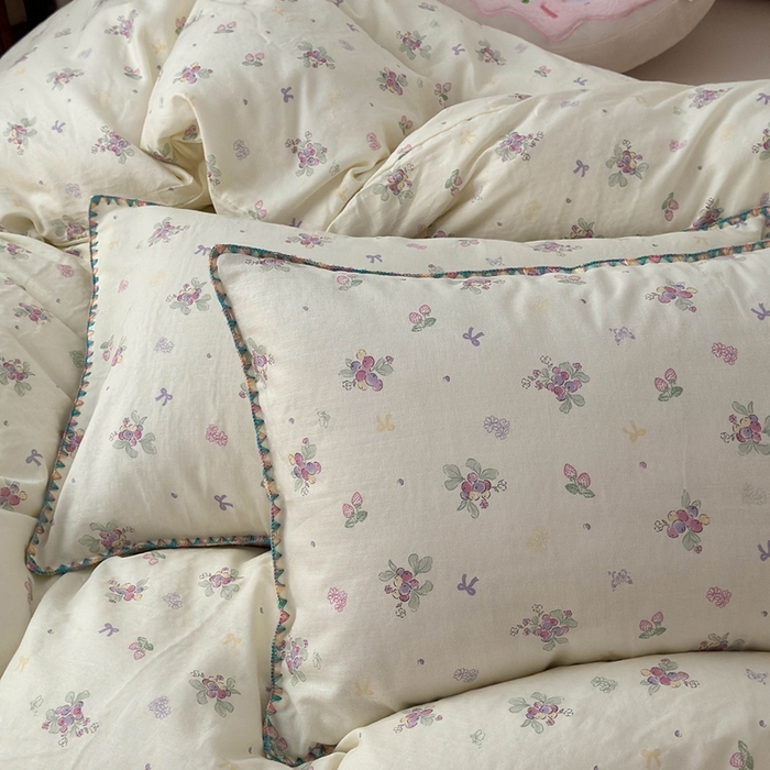 91家纺网 家纺一手货源 找家纺 洋铭区（原狠狠爱） 2024新款新花全棉双层纱四件套 紫精灵