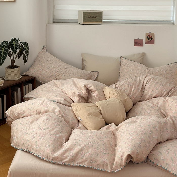 91家纺网 家纺一手货源 找家纺 洋铭区（原狠狠爱） 2024新款新花全棉双层纱四件套 粉红佳人