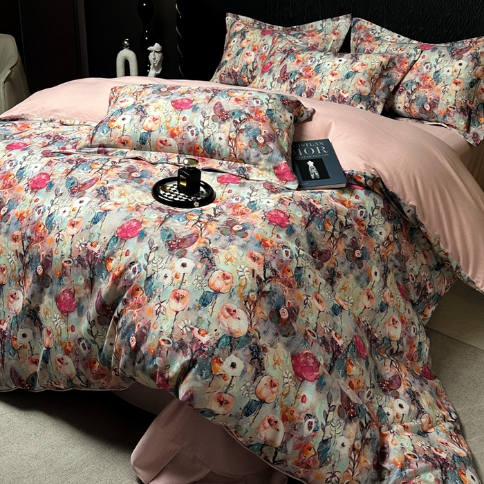 91家纺网 家纺一手货源 找家纺 宅家居 2024新款花卉亲肤棉数码印花加厚陶瓷生态磨毛四件套 花漫舞曲