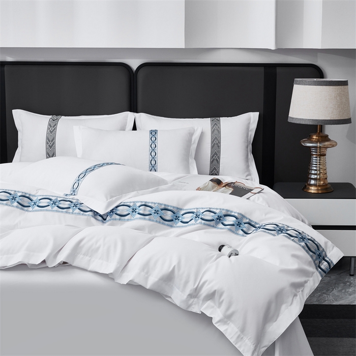 91家纺网 家纺一手货源 找家纺 罗菲尼酒店用品 2025新款织带高仿棉酒店四件套宾馆四件套 诗语