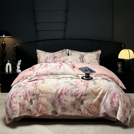 91家纺网 家纺一手货源 找家纺 宅家居 2024新款花卉亲肤棉数码印花加厚陶瓷生态磨毛四件套 花蜜