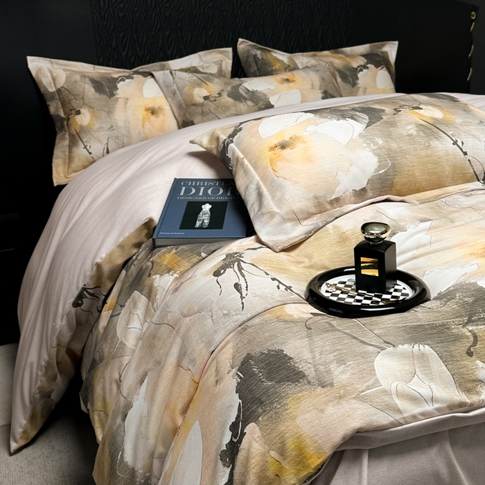 91家纺网 家纺一手货源 找家纺 宅家居 2024新款花卉亲肤棉数码印花加厚陶瓷生态磨毛四件套 羽叶