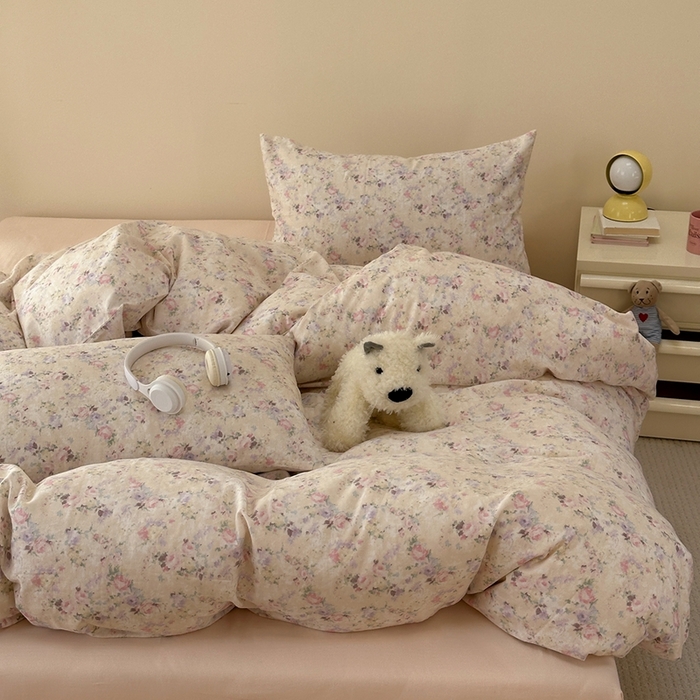 91家纺网 家纺一手货源 找家纺 洋铭区（原狠狠爱） 2024新款无边全棉双层纱四件套 花蜜