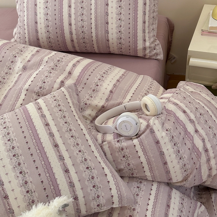 91家纺网 家纺一手货源 找家纺 洋铭区（原狠狠爱） 2024新款无边全棉双层纱四件套 风铃紫