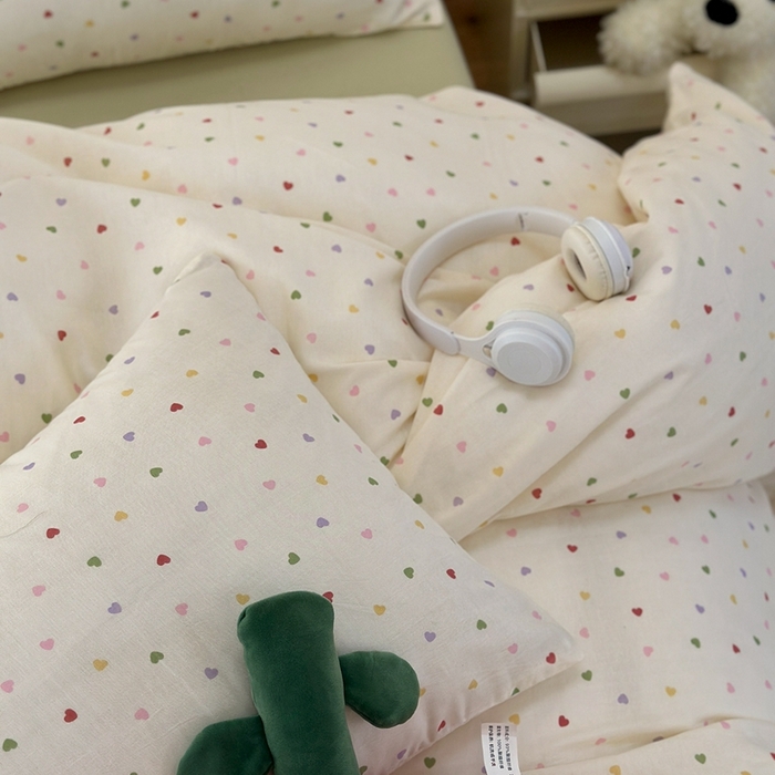 91家纺网 家纺一手货源 找家纺 洋铭区（原狠狠爱） 2024新款无边全棉双层纱四件套 甜蜜小心心