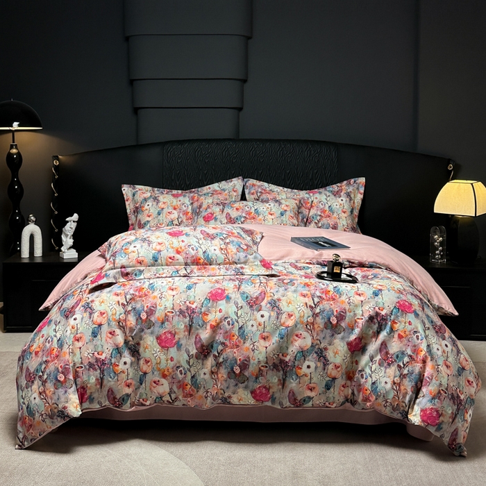 91家纺网 家纺一手货源 找家纺 宅家居 2024新款花卉亲肤棉数码印花加厚陶瓷生态磨毛四件套 花漫舞曲