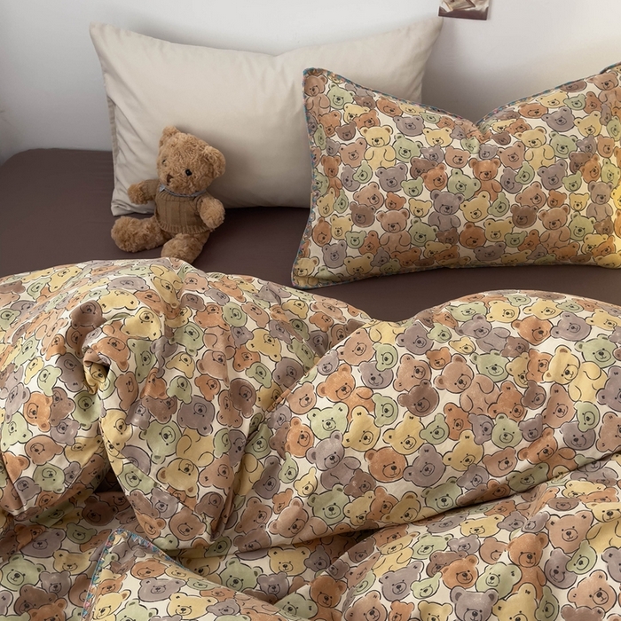 91家纺网 家纺一手货源 找家纺 洋铭区（原狠狠爱） 2024新款新花全棉双层纱四件套 棕熊宝贝