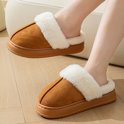 91家纺网 家纺一手货源 找家纺 （总）良品汇馆 2024【保暖毛绒拖鞋】日式无印棉拖鞋秋冬居家保暖毛毛绒良品室内男女冬天厚底情侣拖鞋