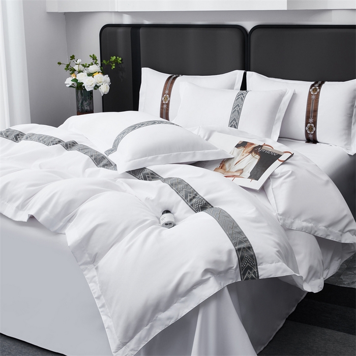 91家纺网 家纺一手货源 找家纺 罗菲尼酒店用品 2025新款织带高仿棉酒店四件套宾馆四件套 亿居