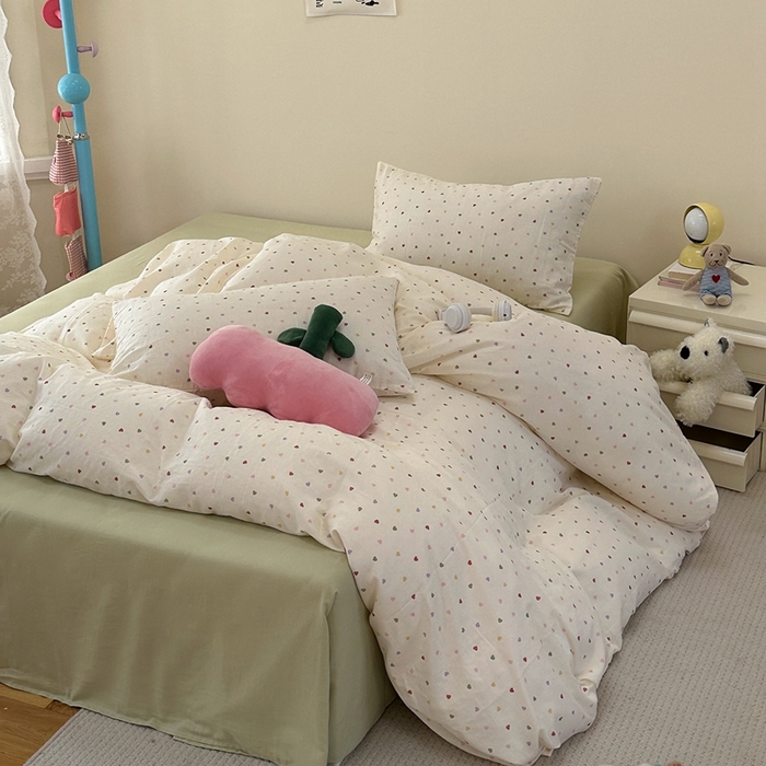 91家纺网 家纺一手货源 找家纺 洋铭区（原狠狠爱） 2024新款无边全棉双层纱四件套 甜蜜小心心