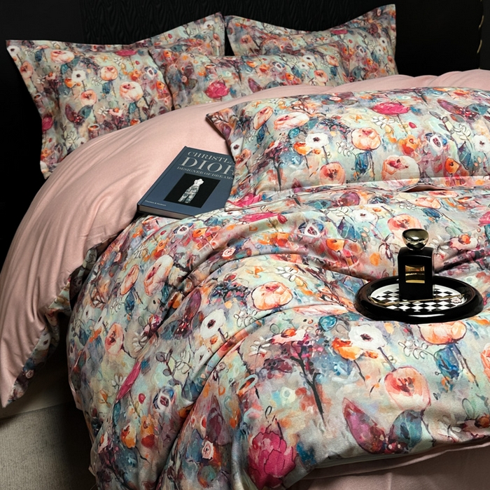 91家纺网 家纺一手货源 找家纺 宅家居 2024新款花卉亲肤棉数码印花加厚陶瓷生态磨毛四件套 花漫舞曲