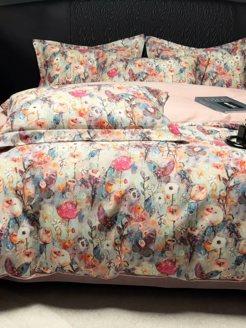 91家纺网 家纺一手货源 找家纺 宅家居 2024新款花卉亲肤棉数码印花加厚陶瓷生态磨毛四件套 花漫舞曲